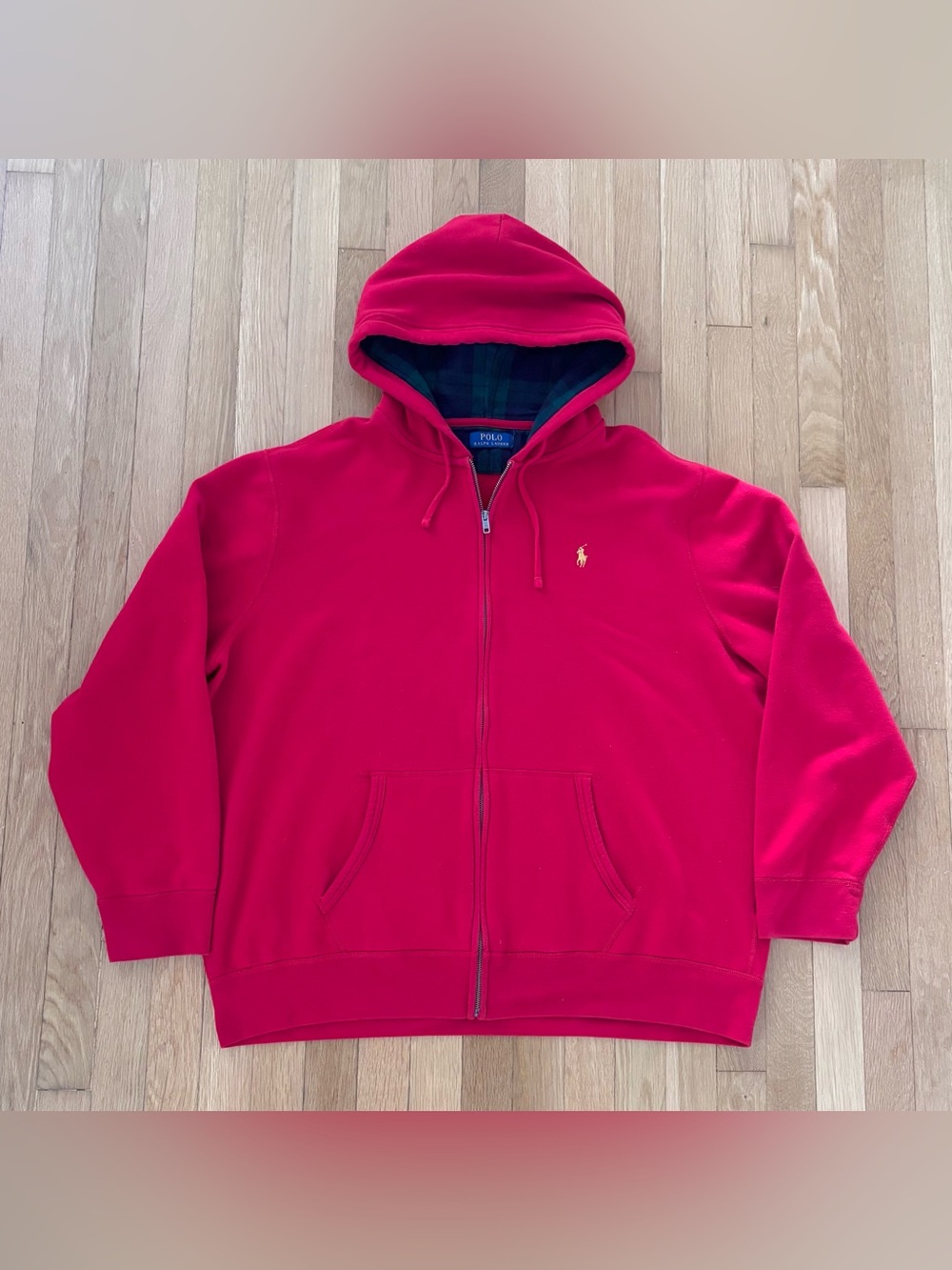Polo Ralph Lauren Zip Up Hoodie Red Plaid Lined Hood Sweatshirt Pony 2XL